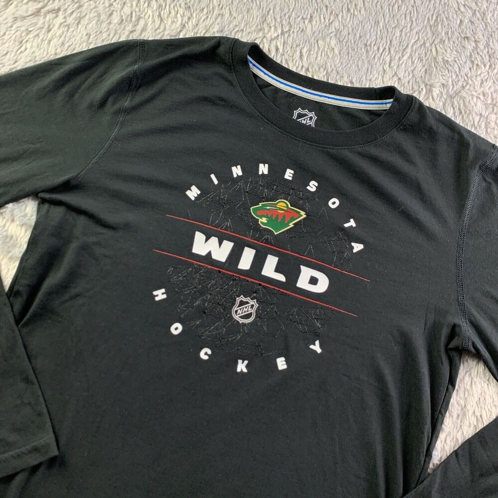 Minnesota Wild Shirt Youth Large Black White Red Tech Long Sleeve NHL Hockey